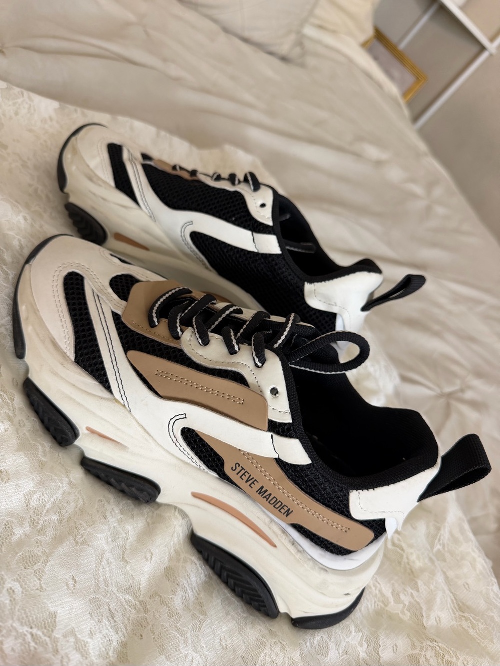Steve Madden Black, White & Tan Platform Sneakers